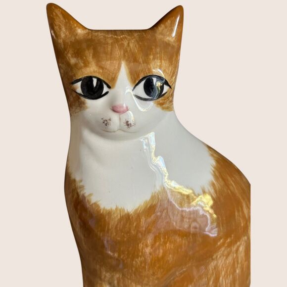 🐈 NS GUSTIN COMPANY STYLE CERAMIC ORANGE WHITE TABBY CAT PRIMITIVE HAND PAINTED - Picture 2 of 7